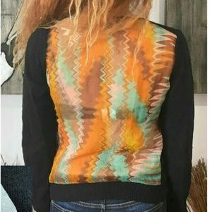 Stunning Missoni wool cardigan with sheer silk zig zag back